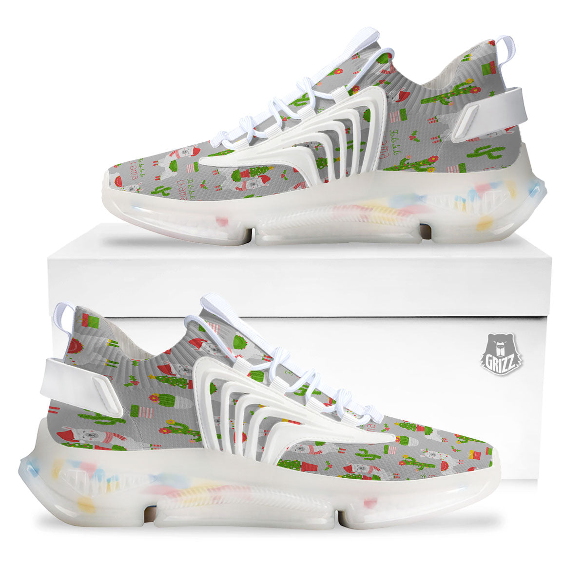 Llama Xmas Santa Claus Print Pattern White Gym Shoes-grizzshop
