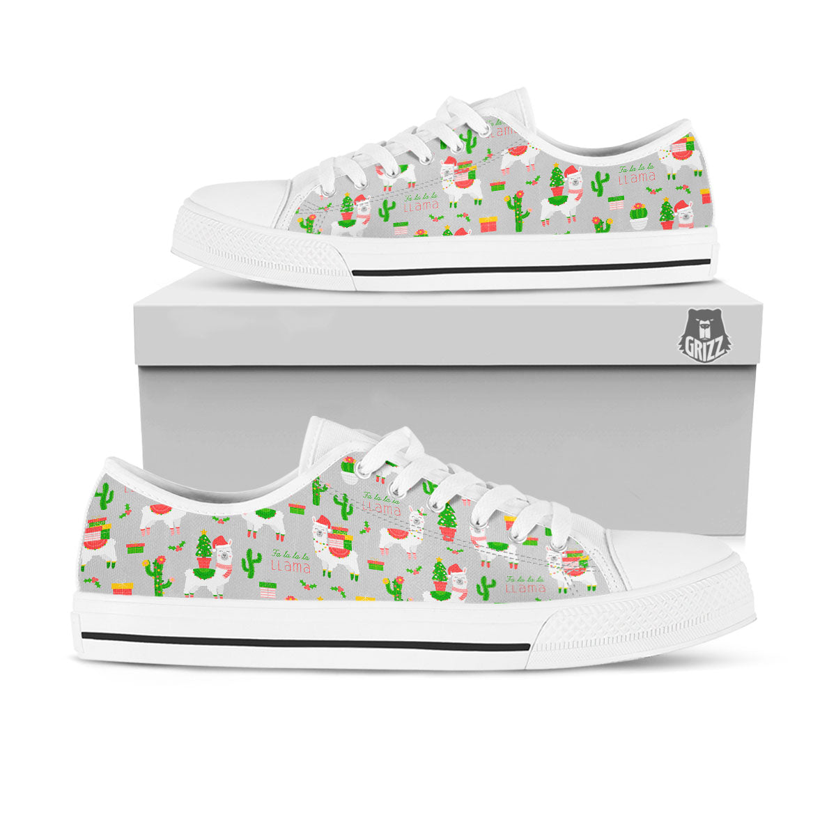 Llama Xmas Santa Claus Print Pattern White Low Top Shoes-grizzshop