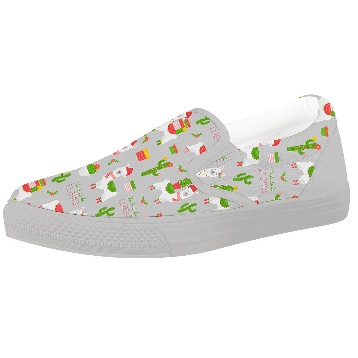 Llama Xmas Santa Claus Print Pattern White Slip On Shoes-grizzshop