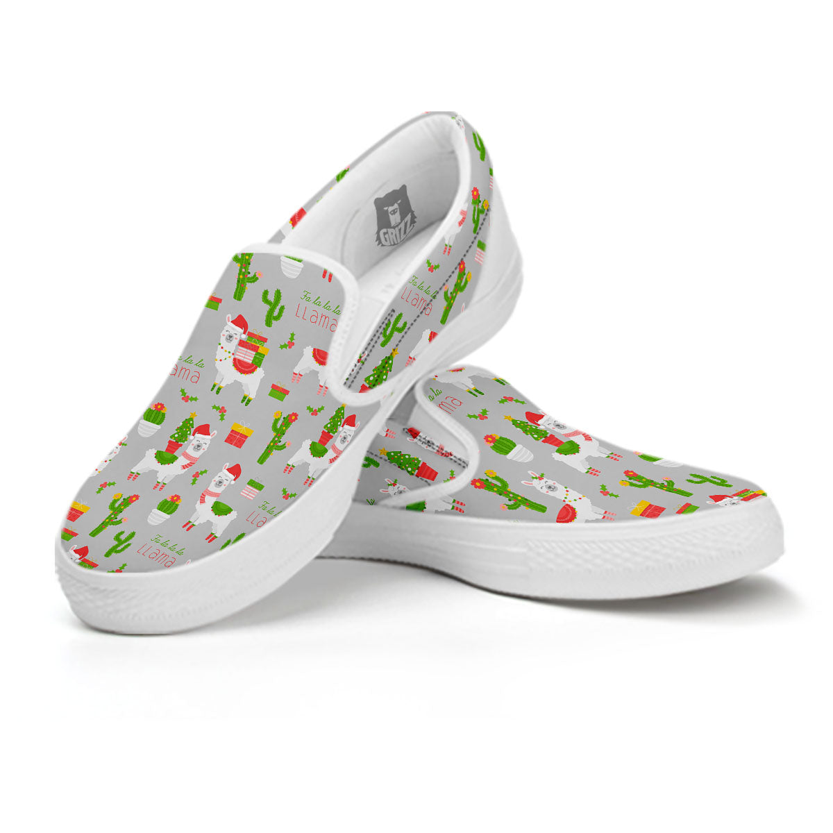 Llama Xmas Santa Claus Print Pattern White Slip On Shoes-grizzshop