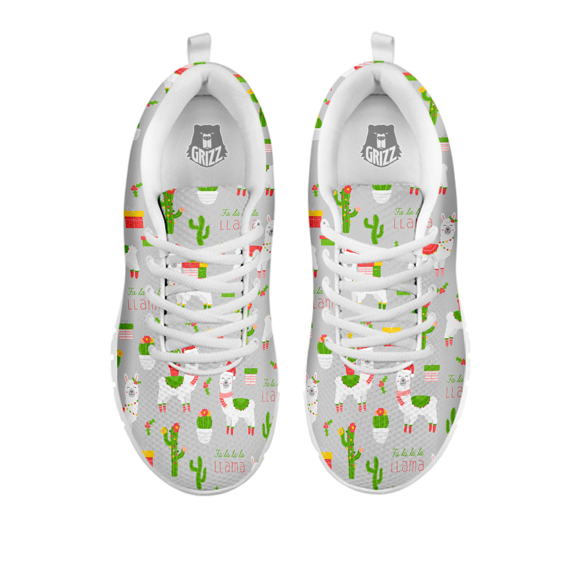 Llama Xmas Santa Claus Print Pattern White Sneaker-grizzshop