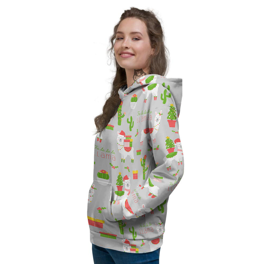 Llama Xmas Santa Claus Print Pattern Women's Hoodie-grizzshop
