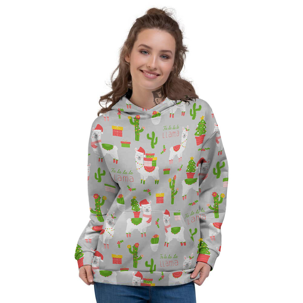 Llama Xmas Santa Claus Print Pattern Women's Hoodie-grizzshop