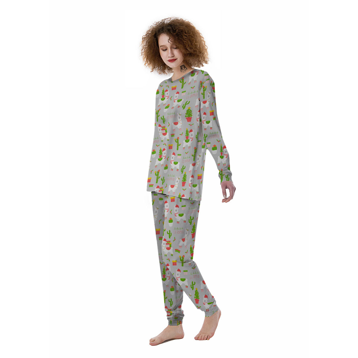 Llama Xmas Santa Claus Print Pattern Women's Pajamas-grizzshop