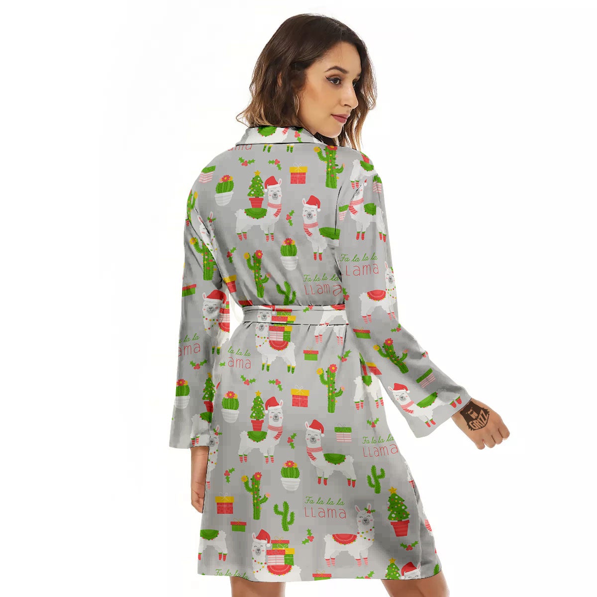 Llama Xmas Santa Claus Print Pattern Women's Robe-grizzshop