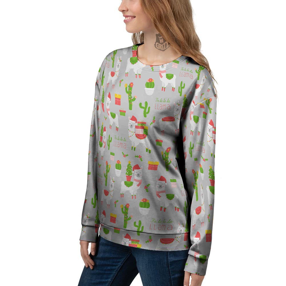 Llama Xmas Santa Claus Print Pattern Women's Sweatshirt-grizzshop