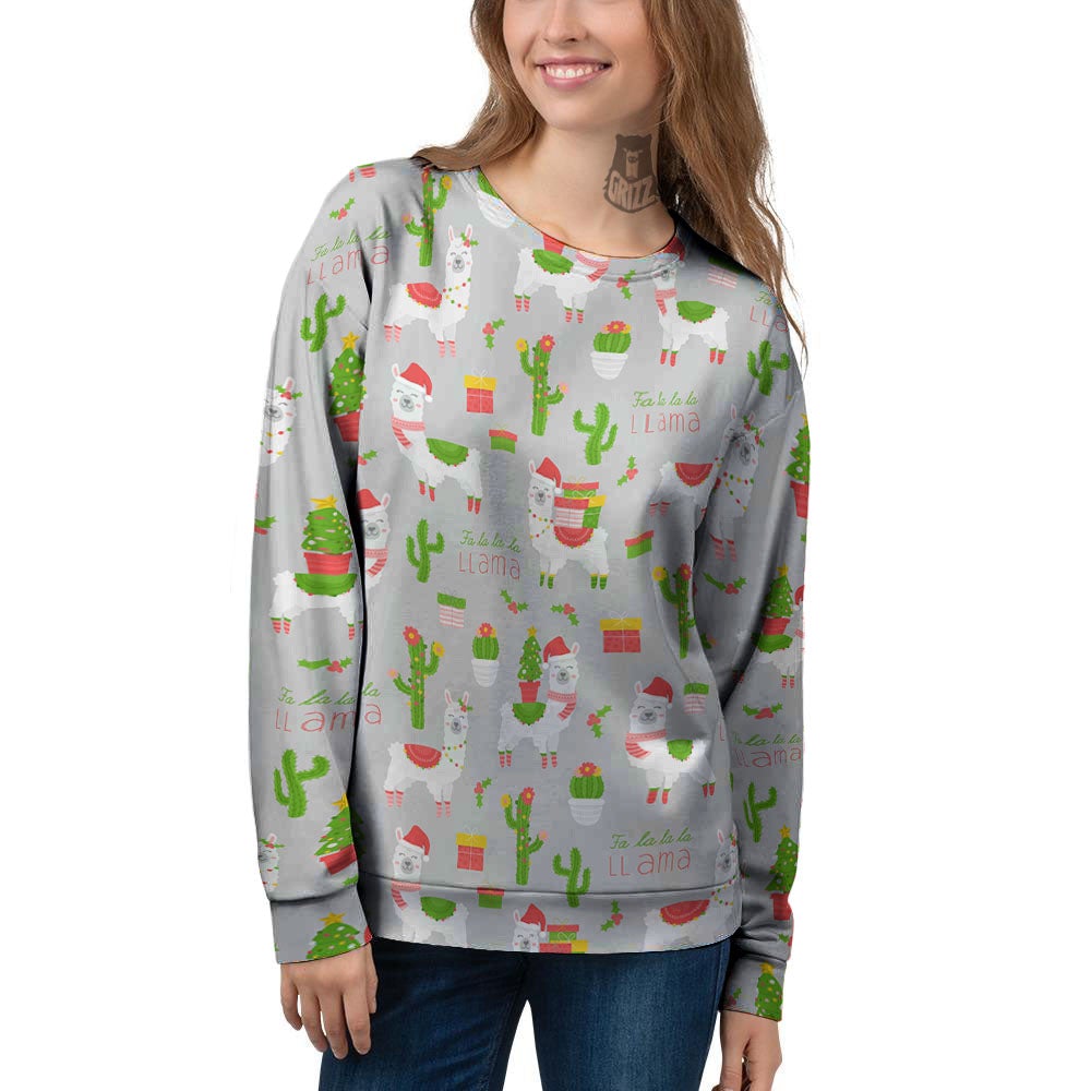 Llama Xmas Santa Claus Print Pattern Women's Sweatshirt-grizzshop