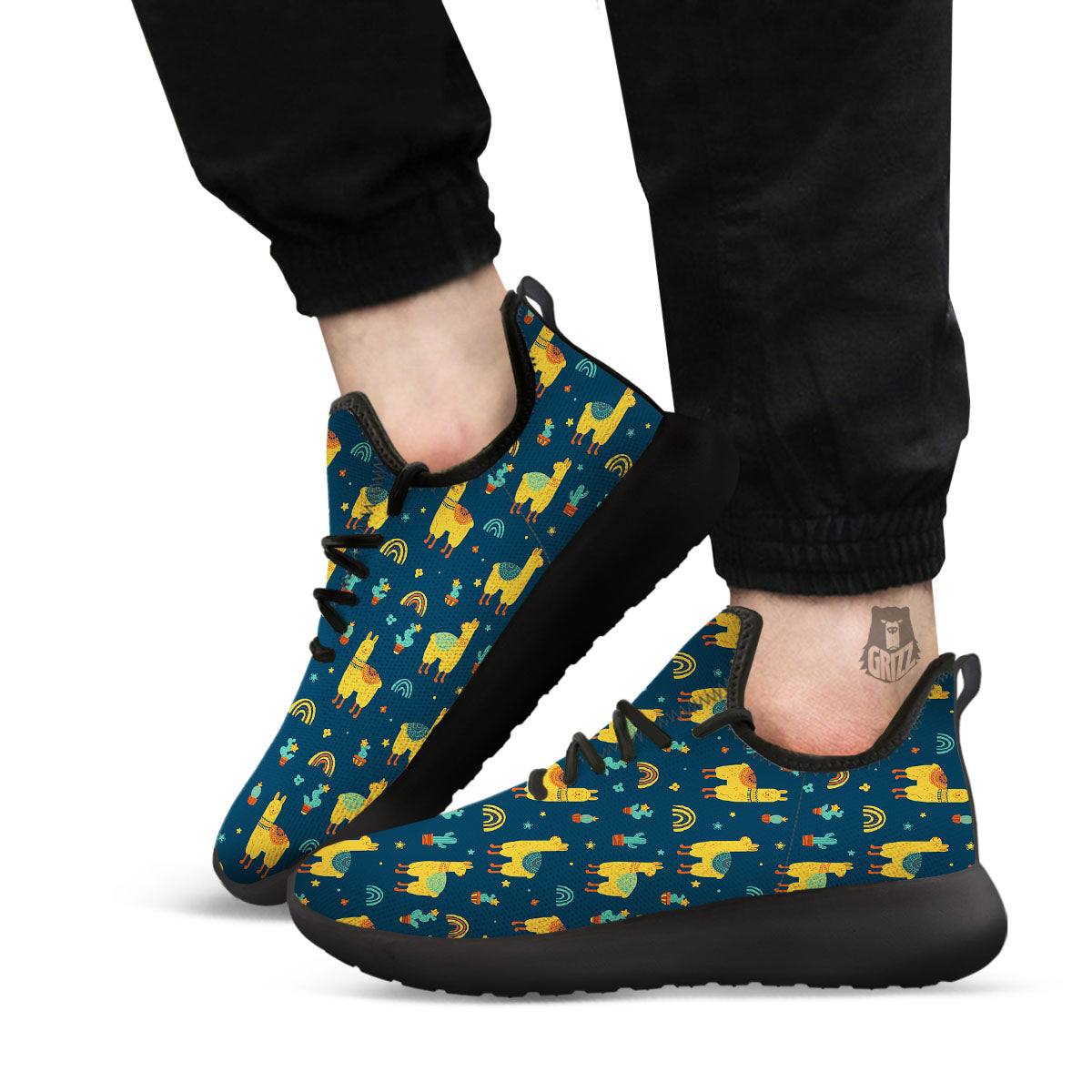 Llama Yellow Print Pattern Black Athletic Shoes-grizzshop