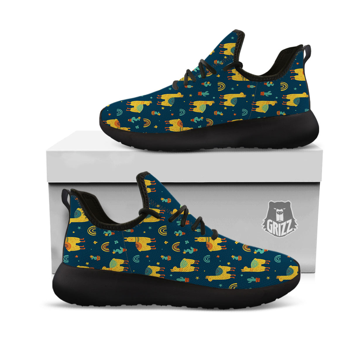 Llama Yellow Print Pattern Black Athletic Shoes-grizzshop