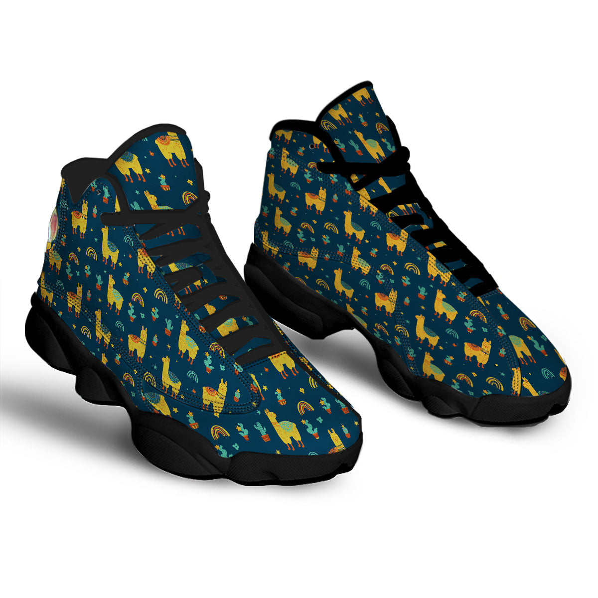 Llama Yellow Print Pattern Black Basketball Shoes-grizzshop