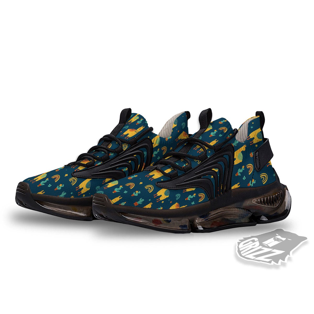 Llama Yellow Print Pattern Black Gym Shoes-grizzshop