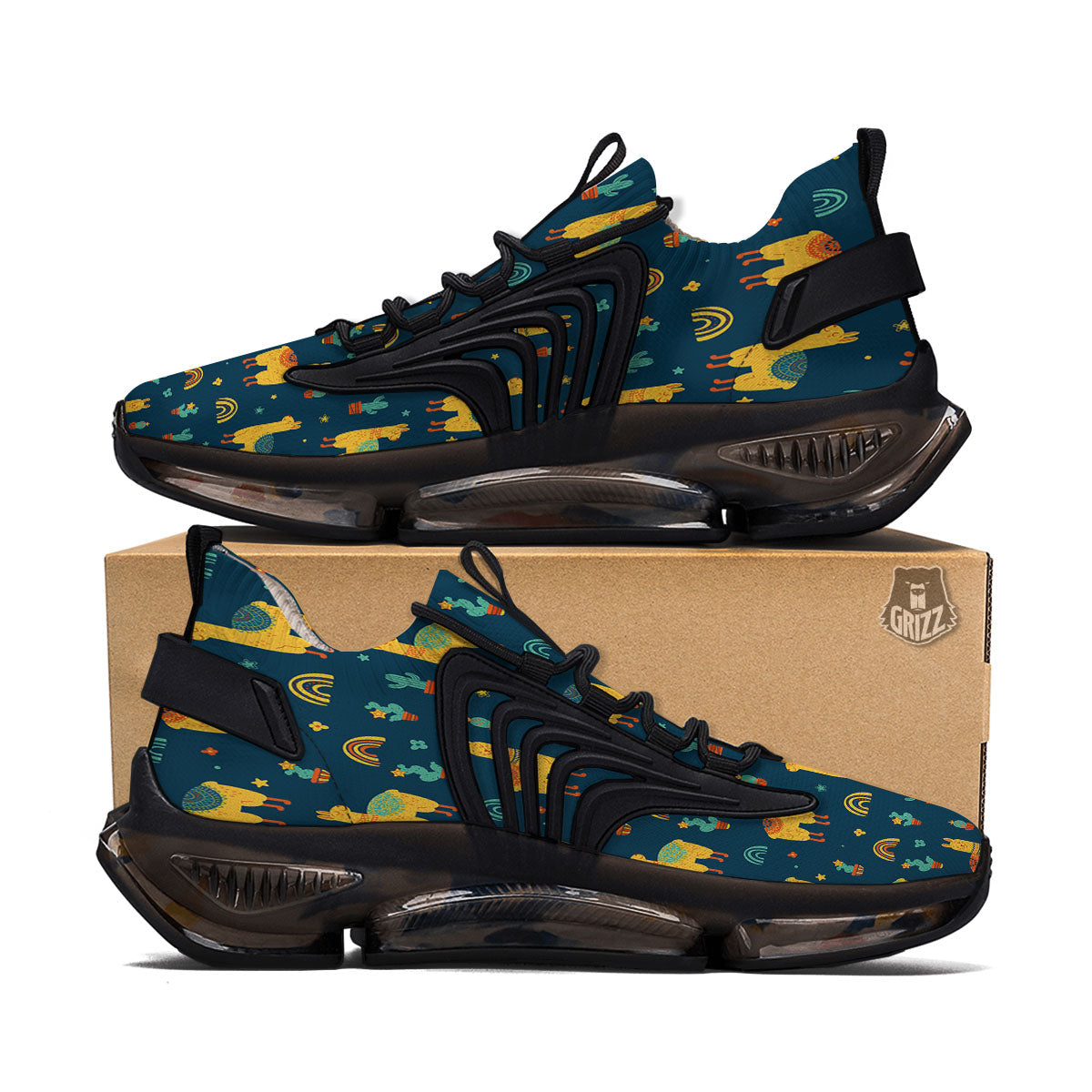Llama Yellow Print Pattern Black Gym Shoes-grizzshop