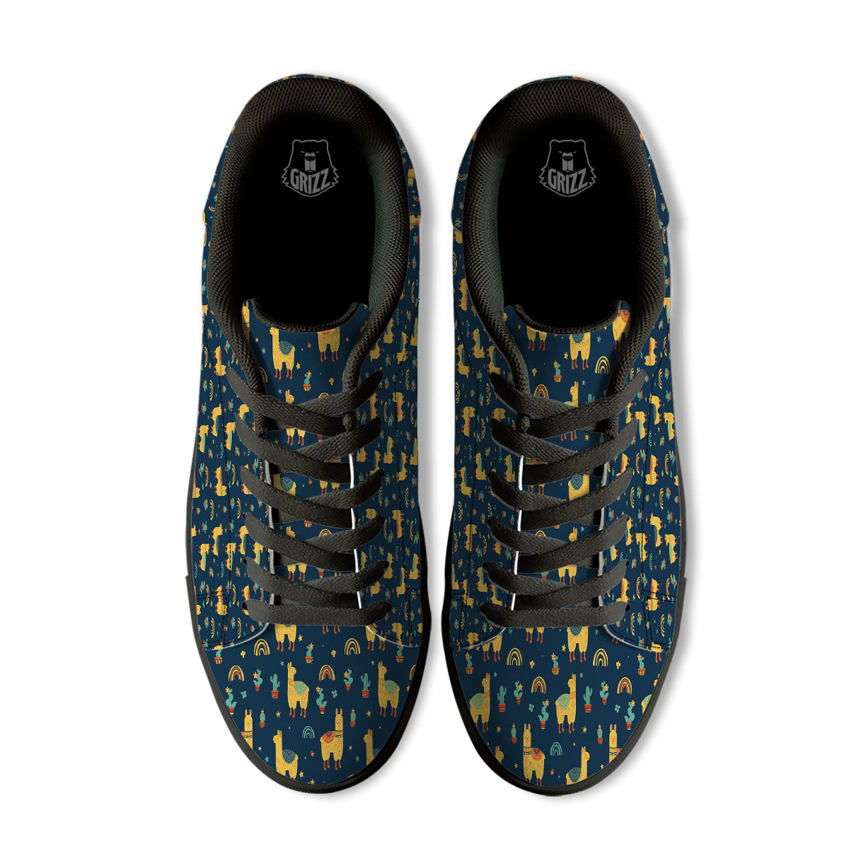 Llama Yellow Print Pattern Black Low Top Sneakers-grizzshop