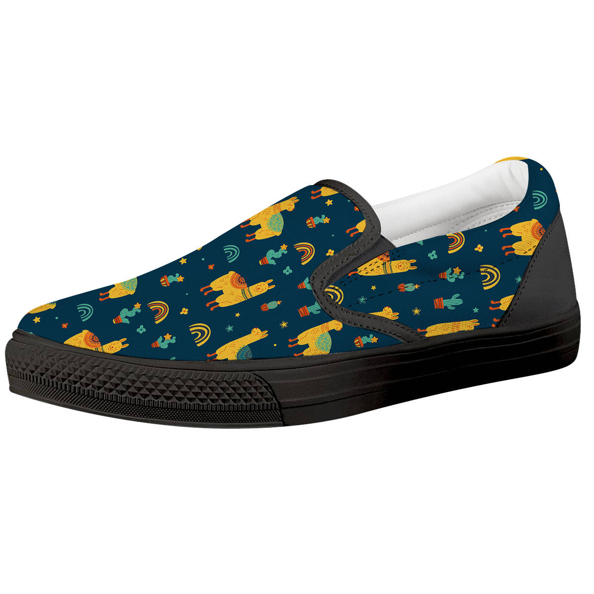 Llama Yellow Print Pattern Black Slip On Shoes-grizzshop