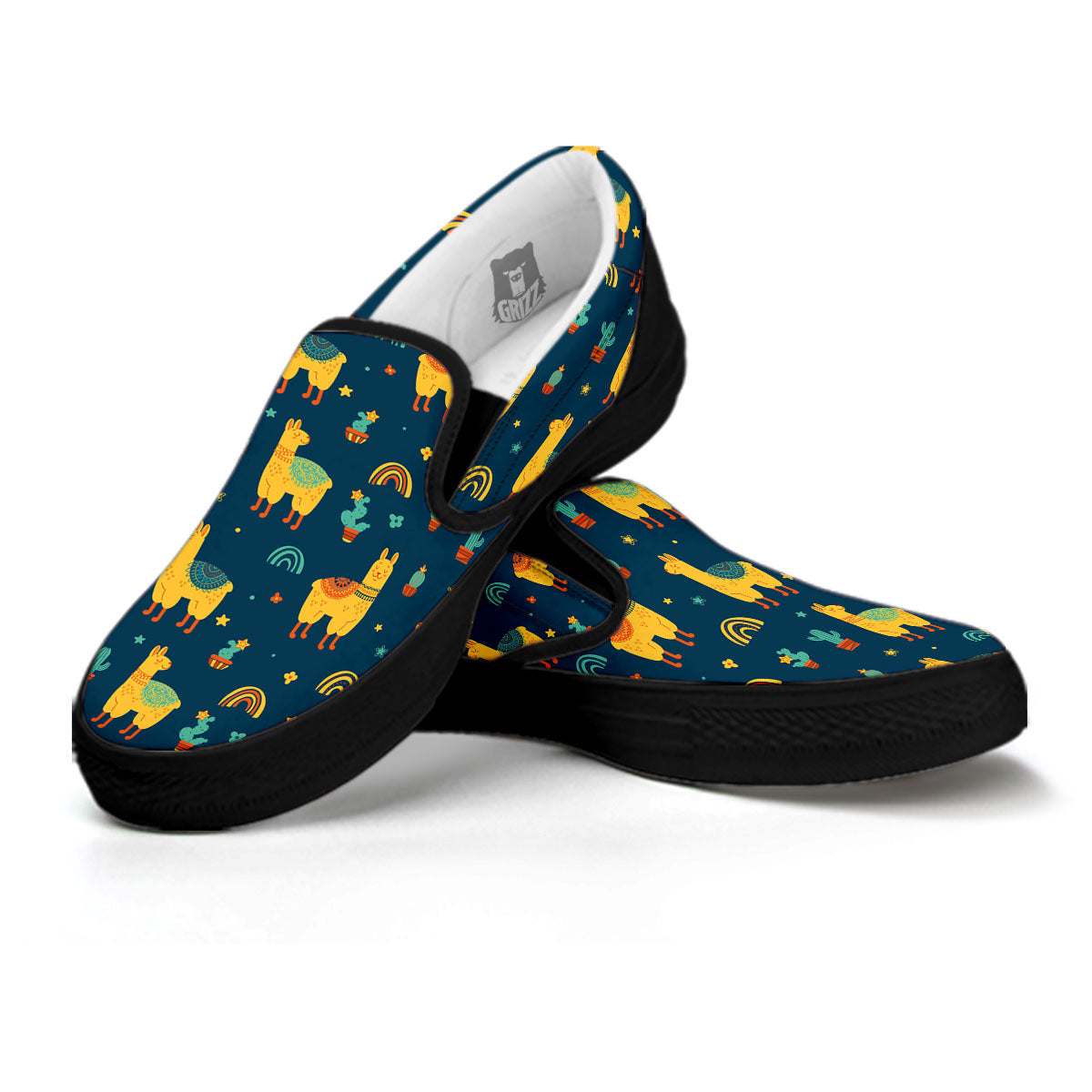 Llama Yellow Print Pattern Black Slip On Shoes-grizzshop