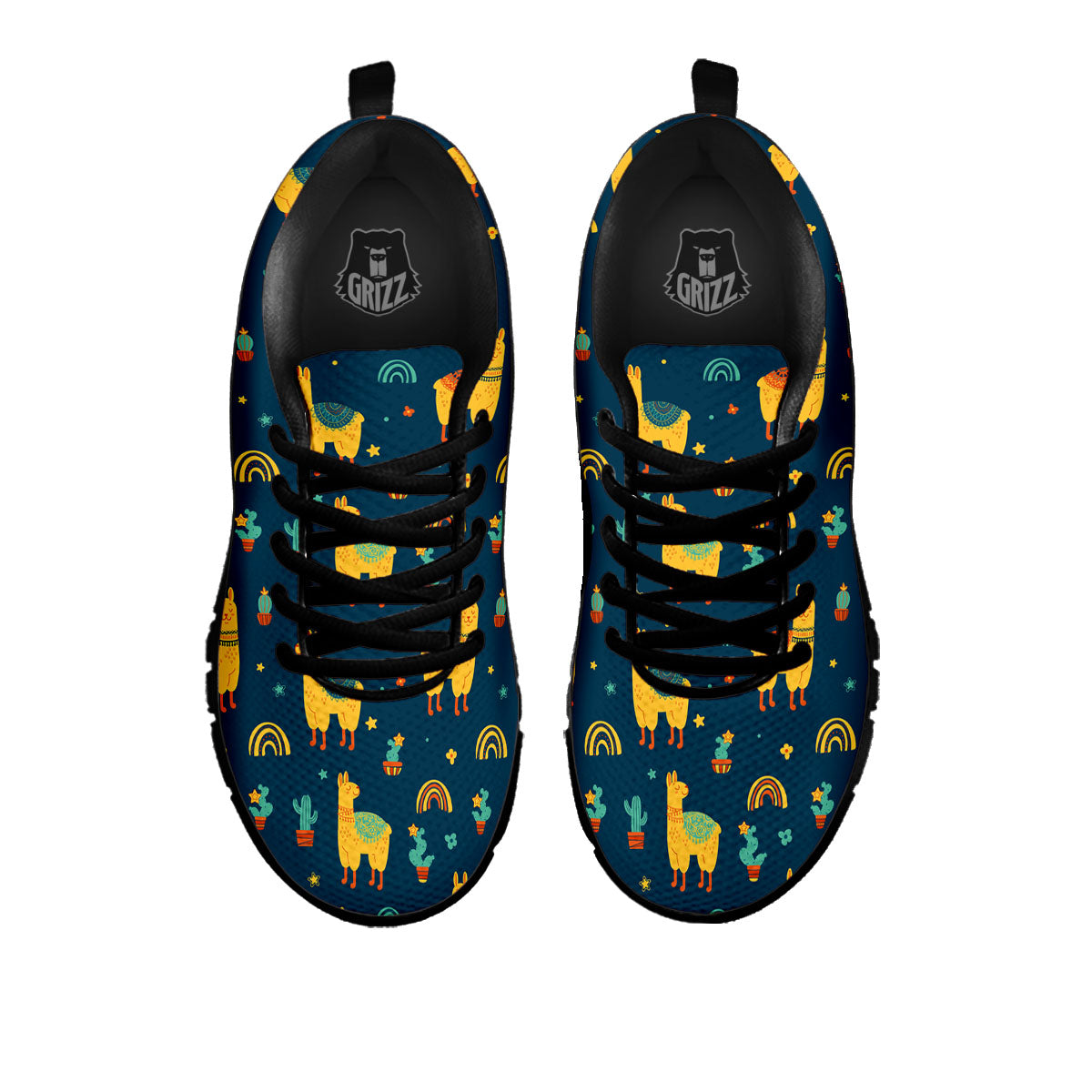 Llama Yellow Print Pattern Black Sneaker-grizzshop