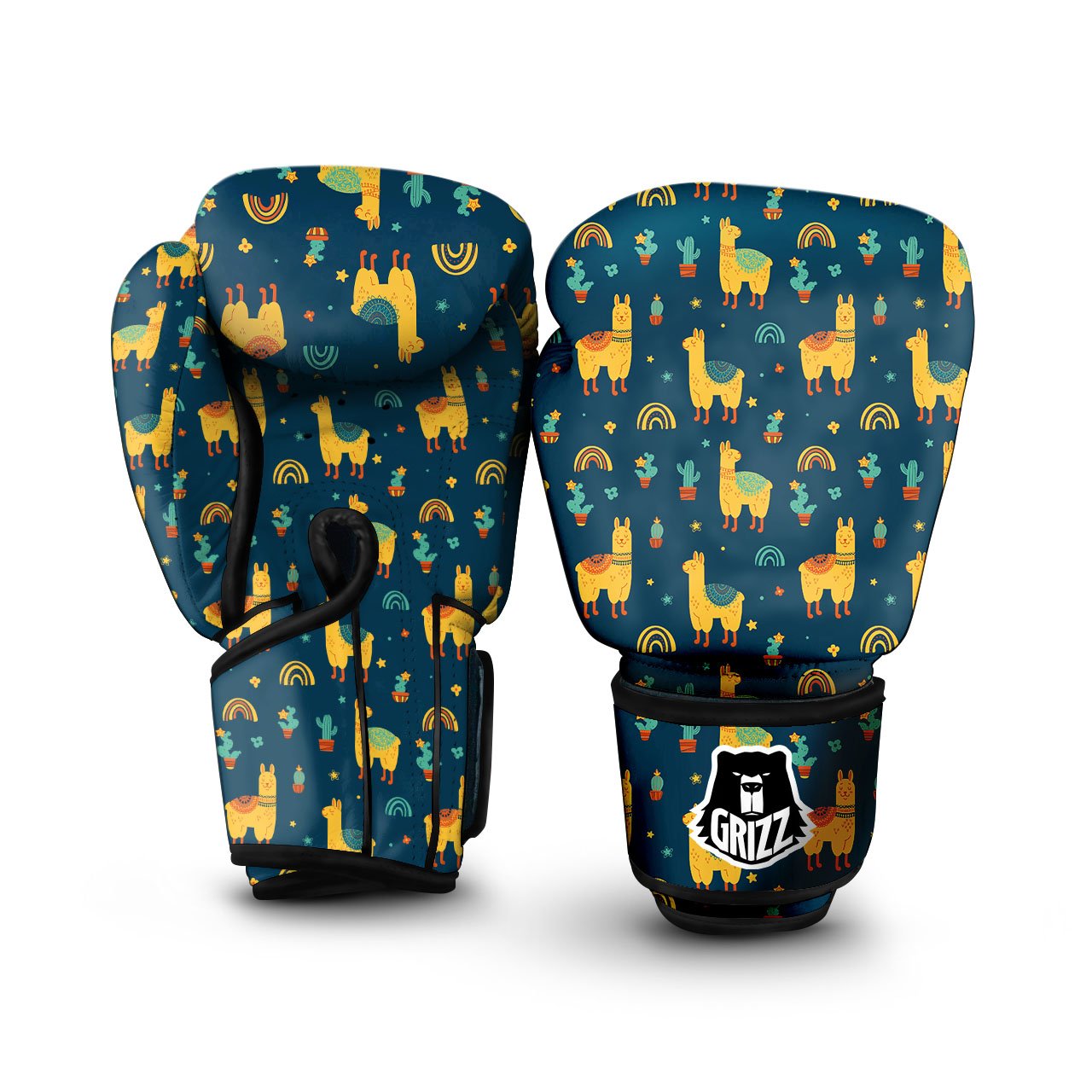 Llama Yellow Print Pattern Boxing Gloves-grizzshop