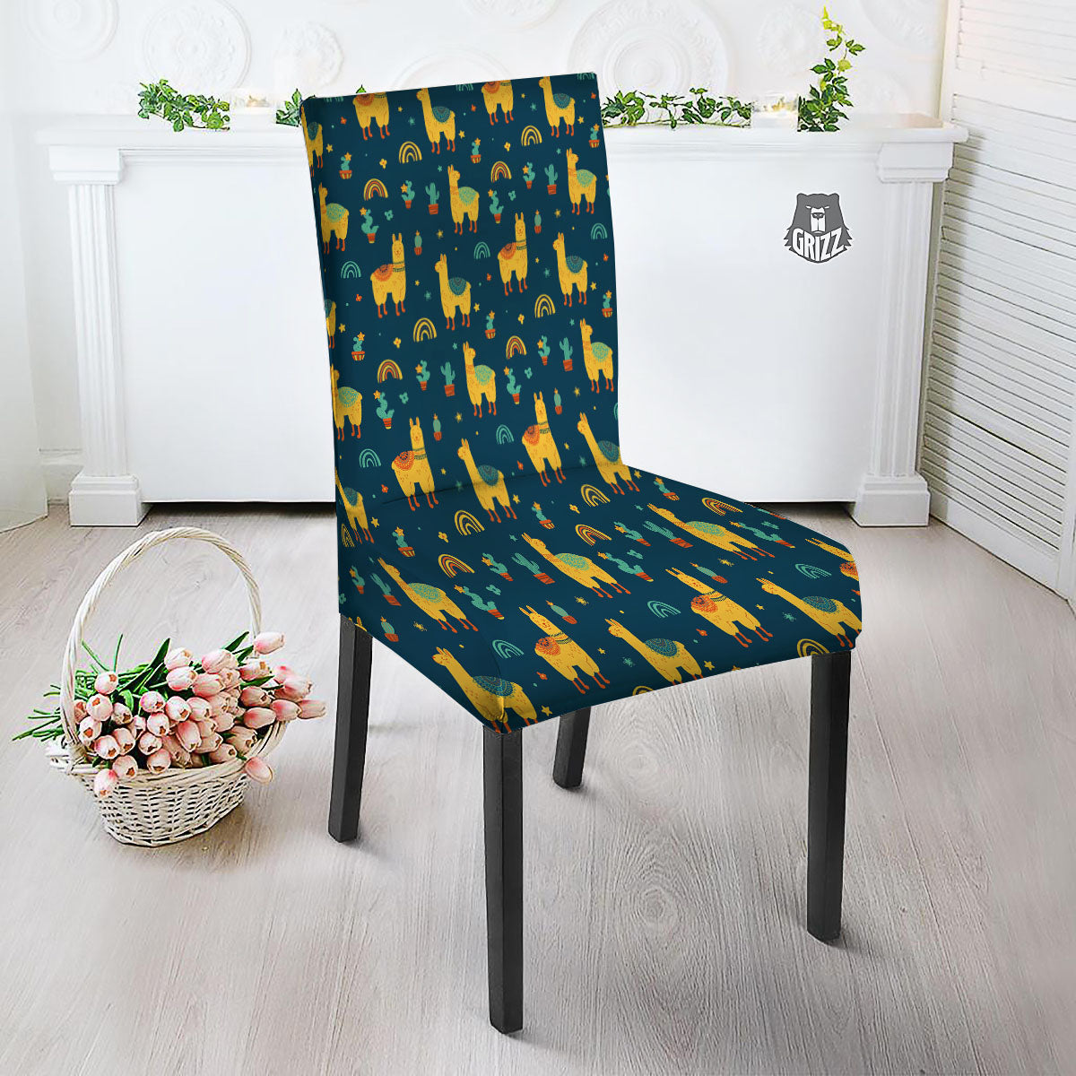 Llama Yellow Print Pattern Dining Chair Slipcover-grizzshop
