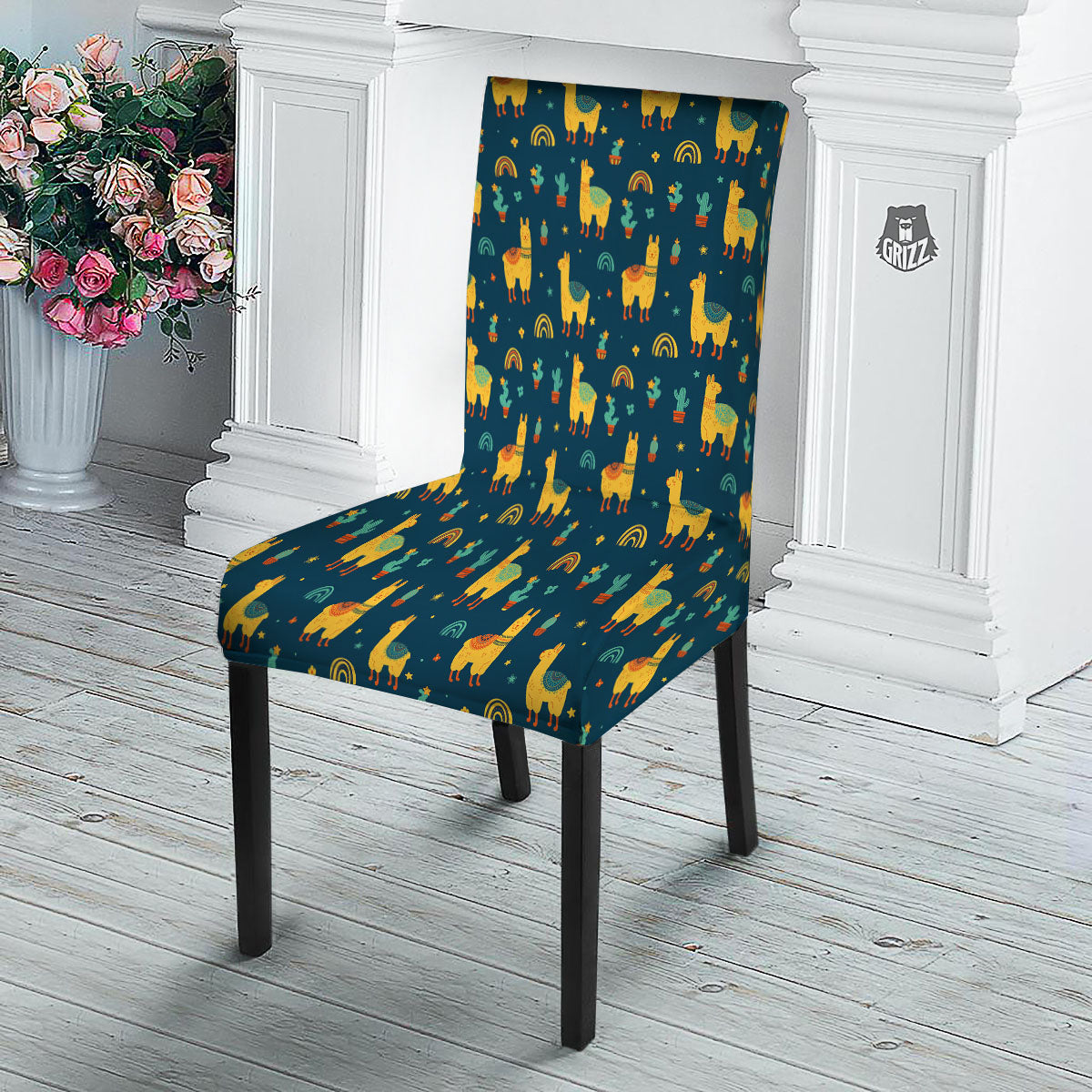 Llama Yellow Print Pattern Dining Chair Slipcover-grizzshop