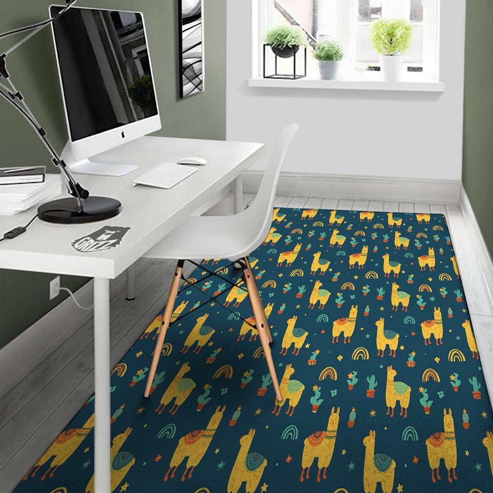 Llama Yellow Print Pattern Floor Mat-grizzshop