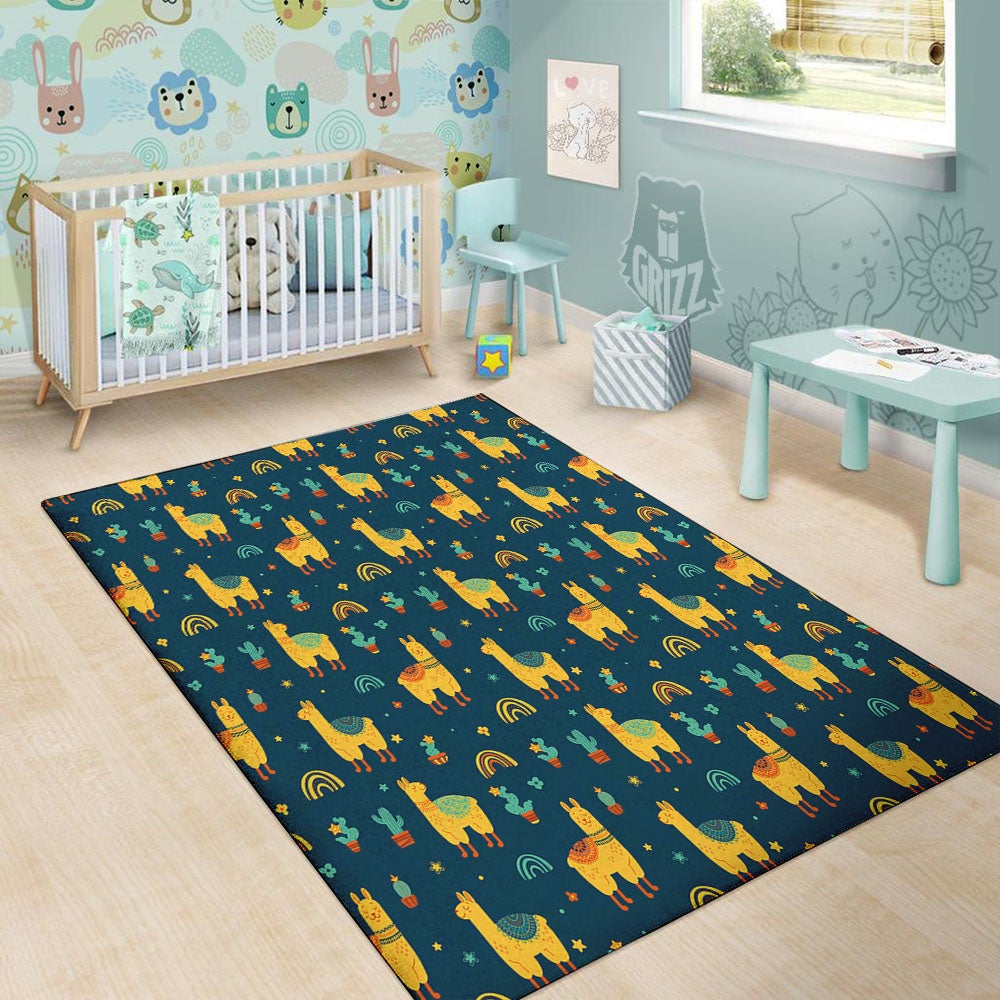 Llama Yellow Print Pattern Floor Mat-grizzshop