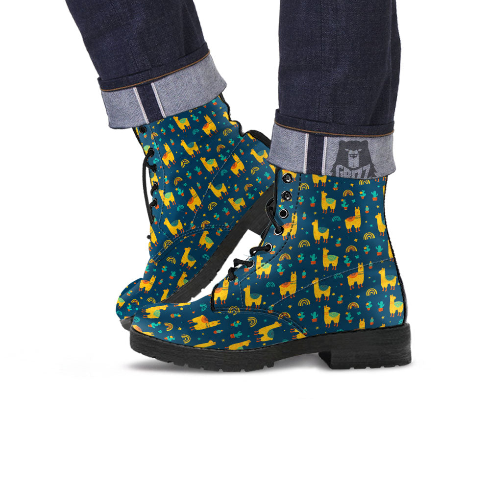 Llama Yellow Print Pattern Leather Boots-grizzshop
