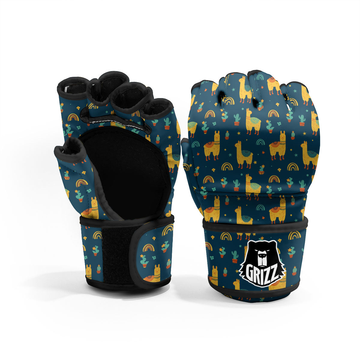 Llama Yellow Print Pattern MMA Gloves-grizzshop