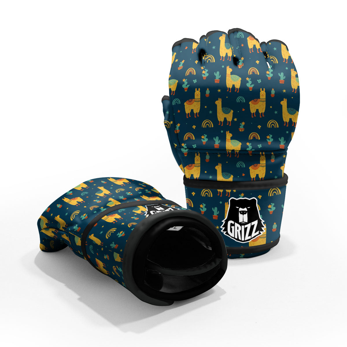 Llama Yellow Print Pattern MMA Gloves-grizzshop