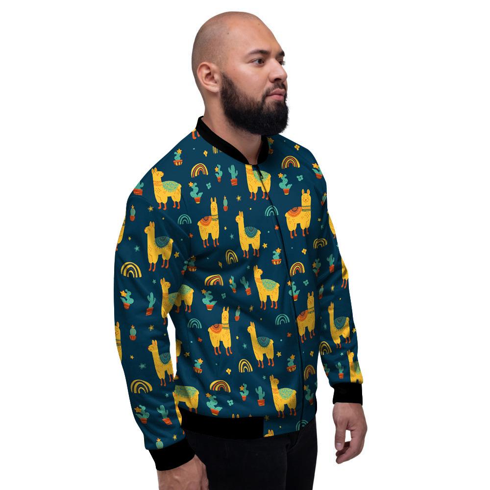 Llama Yellow Print Pattern Men's Bomber Jacket-grizzshop