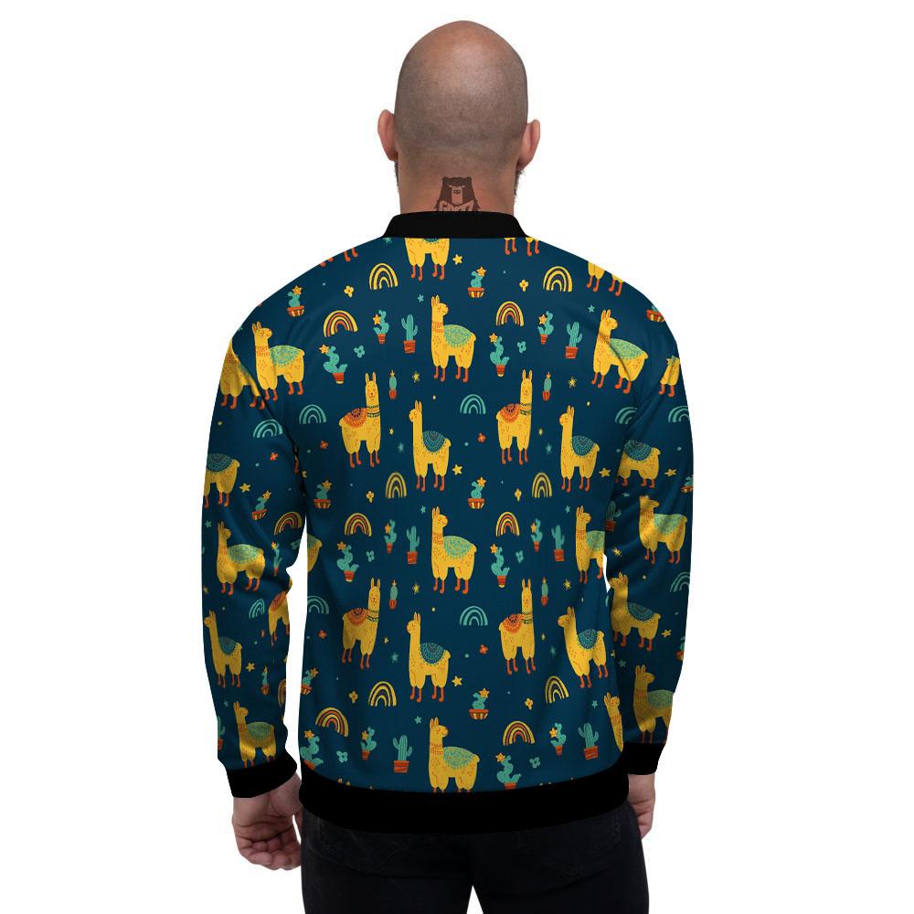 Llama Yellow Print Pattern Men's Bomber Jacket-grizzshop