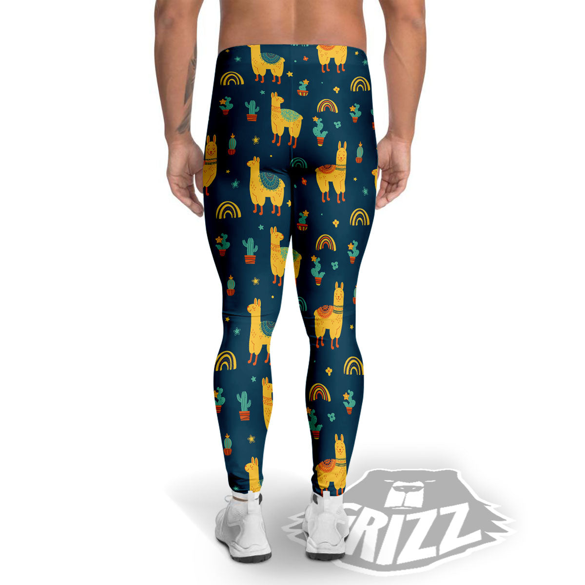 Llama Yellow Print Pattern Men's Leggings-grizzshop