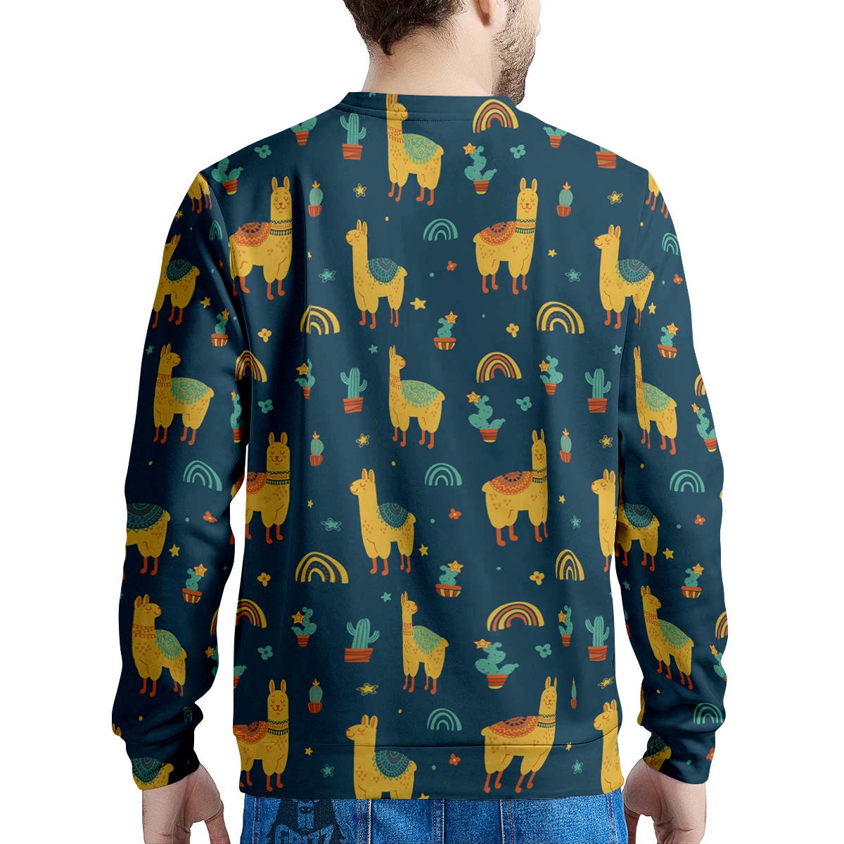 Llama Yellow Print Pattern Men's Sweatshirt-grizzshop