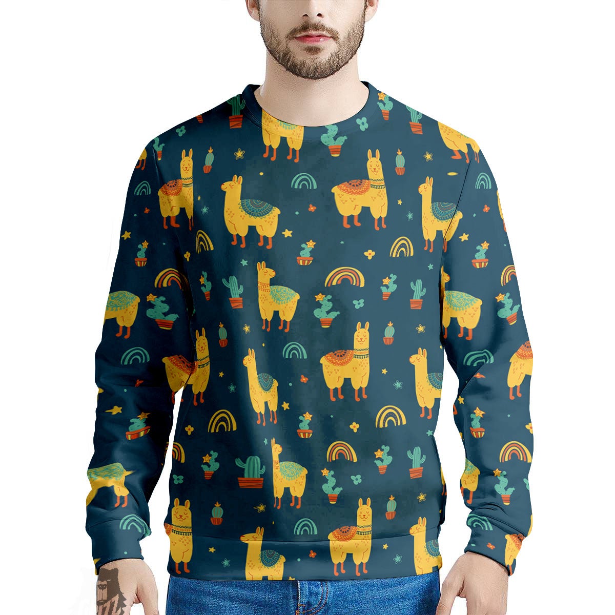 Llama Yellow Print Pattern Men's Sweatshirt-grizzshop