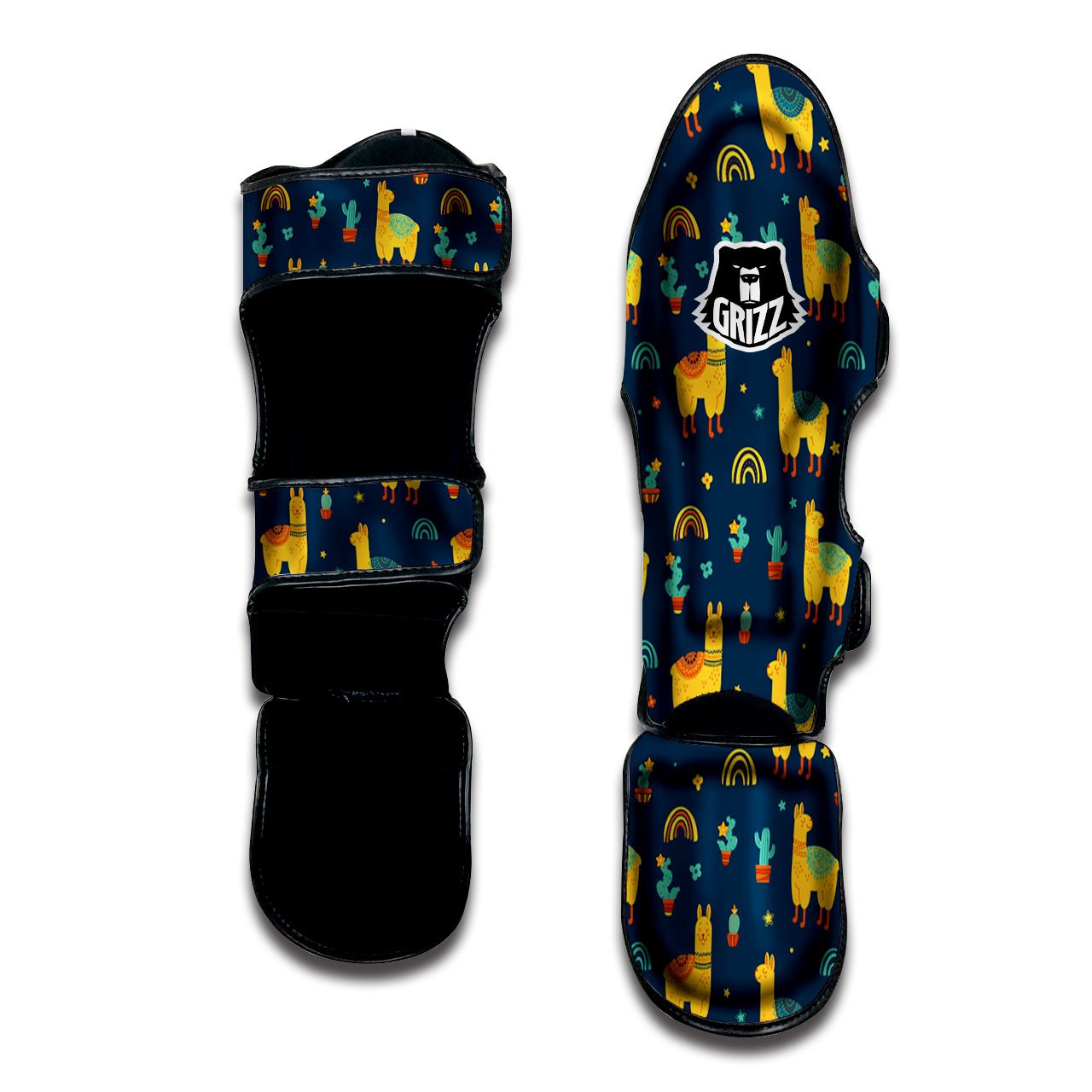 Llama Yellow Print Pattern Muay Thai Shin Guards-grizzshop