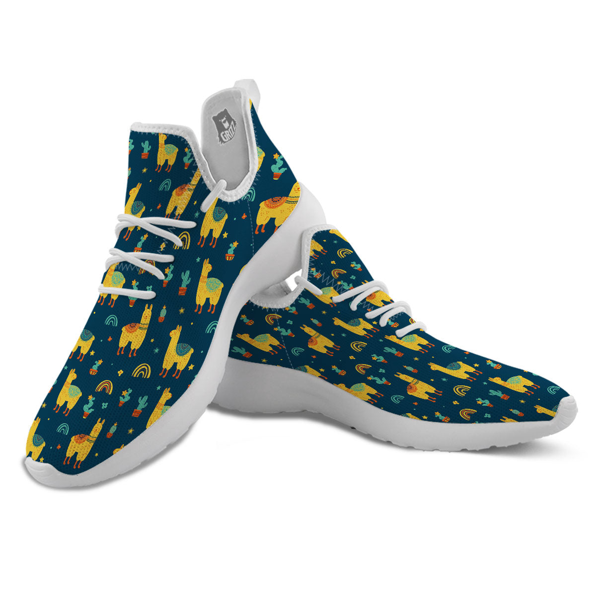 Llama Yellow Print Pattern White Athletic Shoes-grizzshop