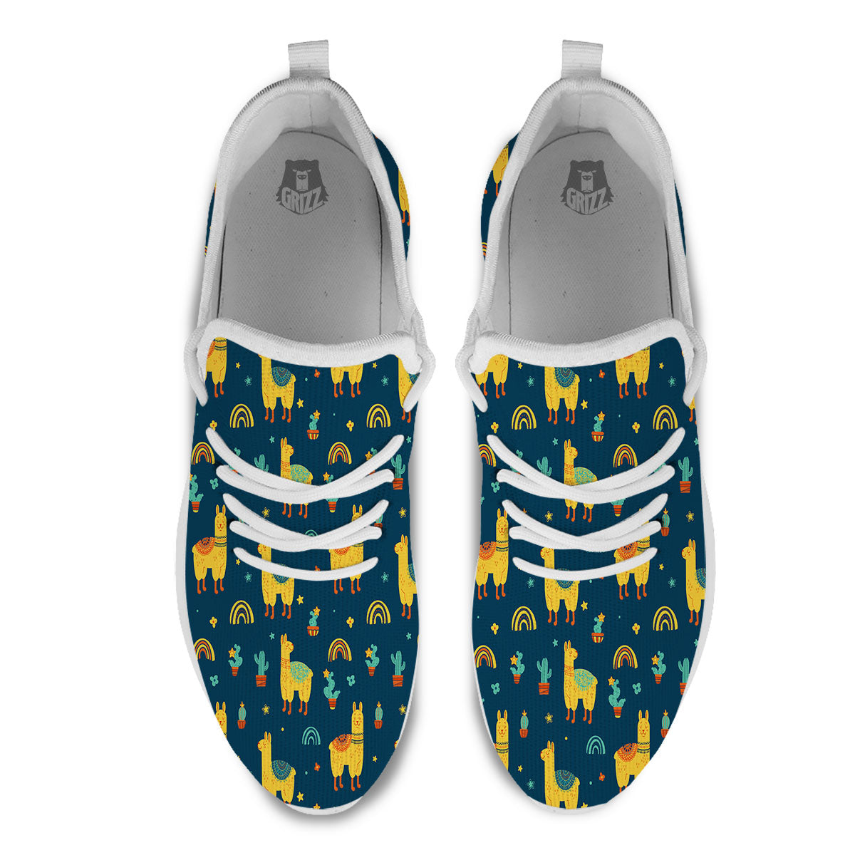 Llama Yellow Print Pattern White Athletic Shoes-grizzshop