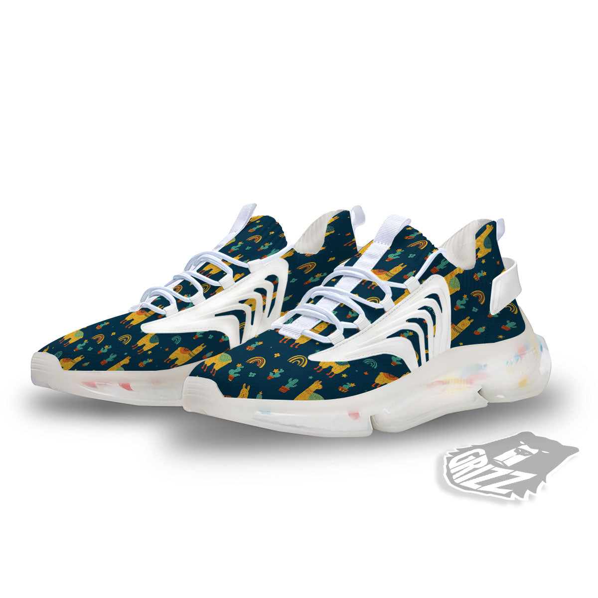 Llama Yellow Print Pattern White Gym Shoes-grizzshop