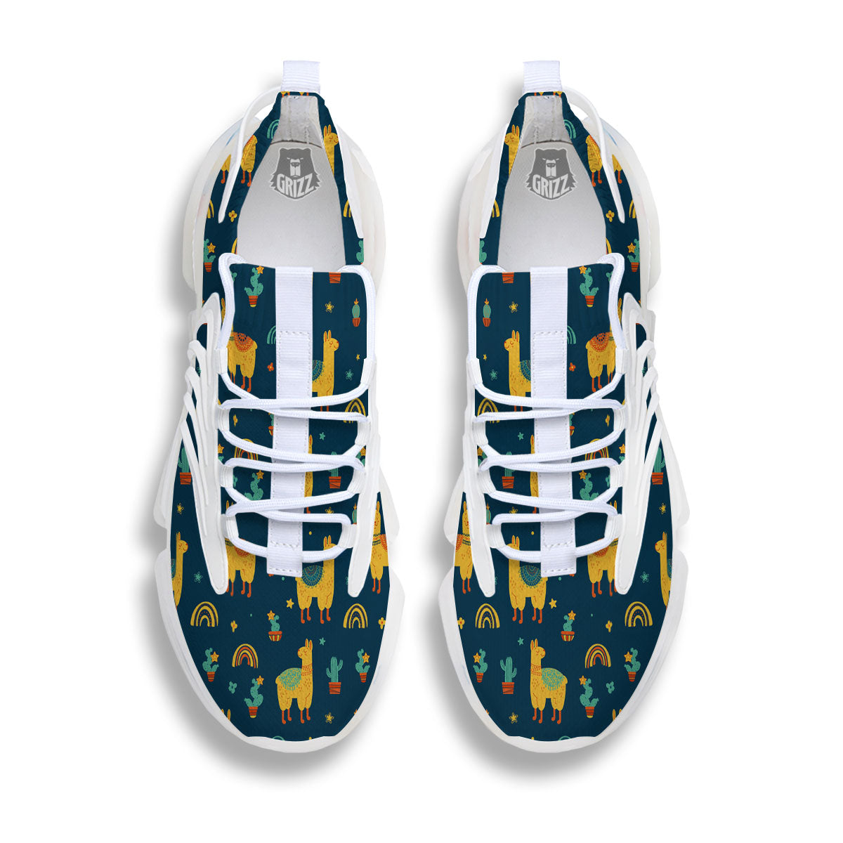 Llama Yellow Print Pattern White Gym Shoes-grizzshop