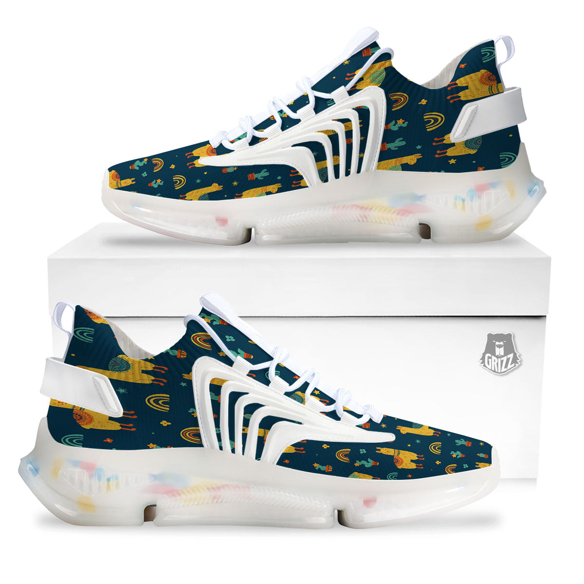 Llama Yellow Print Pattern White Gym Shoes-grizzshop