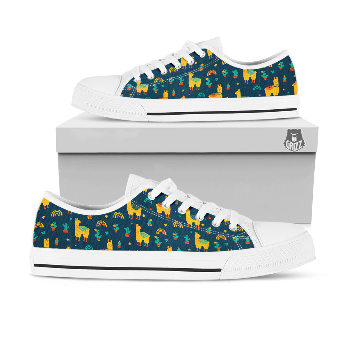 Llama Yellow Print Pattern White Low Top Shoes-grizzshop