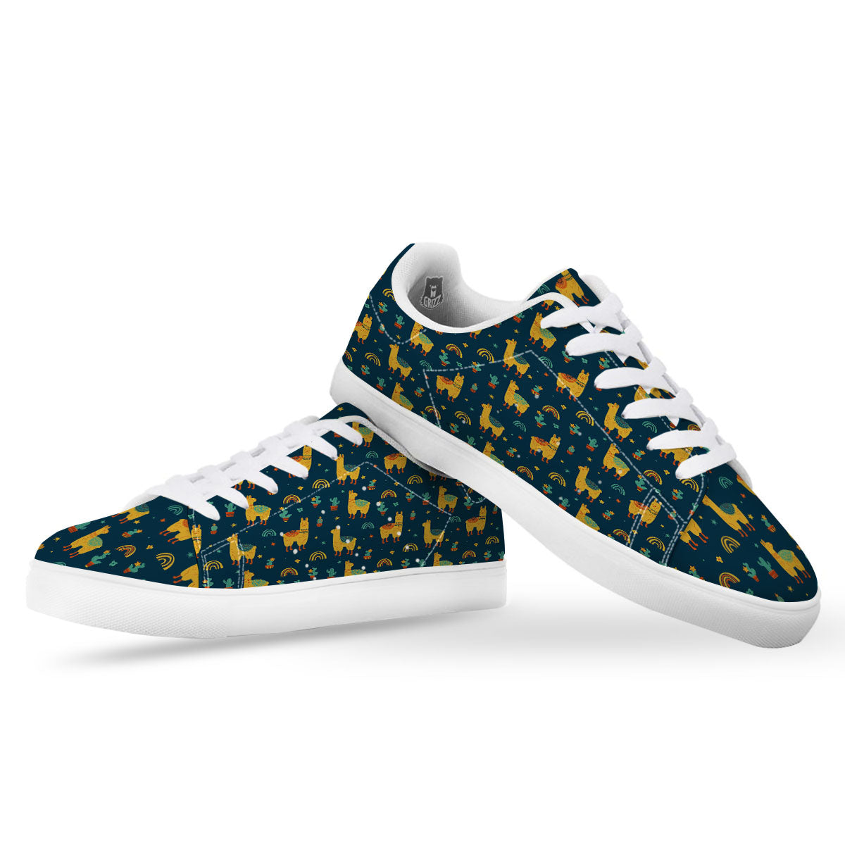 Llama Yellow Print Pattern White Low Top Sneakers-grizzshop