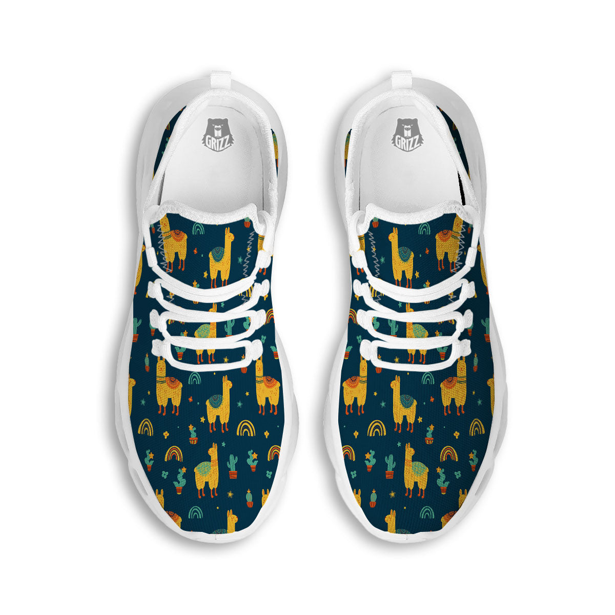 Llama Yellow Print Pattern White Running Shoes-grizzshop