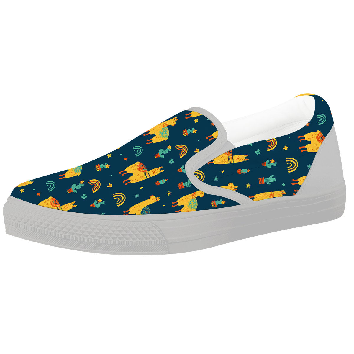 Llama Yellow Print Pattern White Slip On Shoes-grizzshop