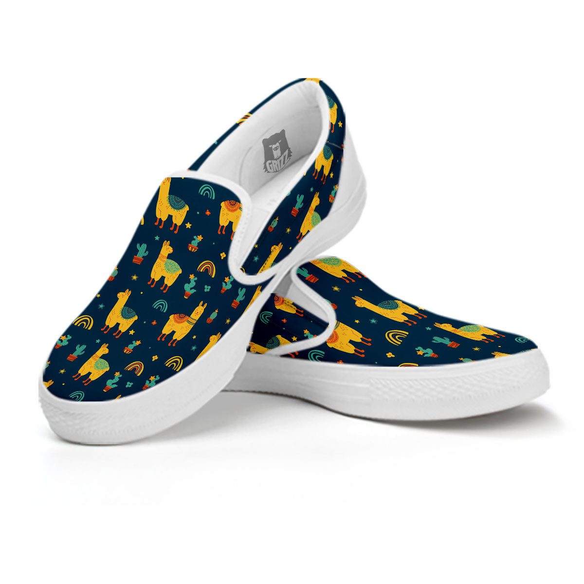 Llama Yellow Print Pattern White Slip On Shoes-grizzshop