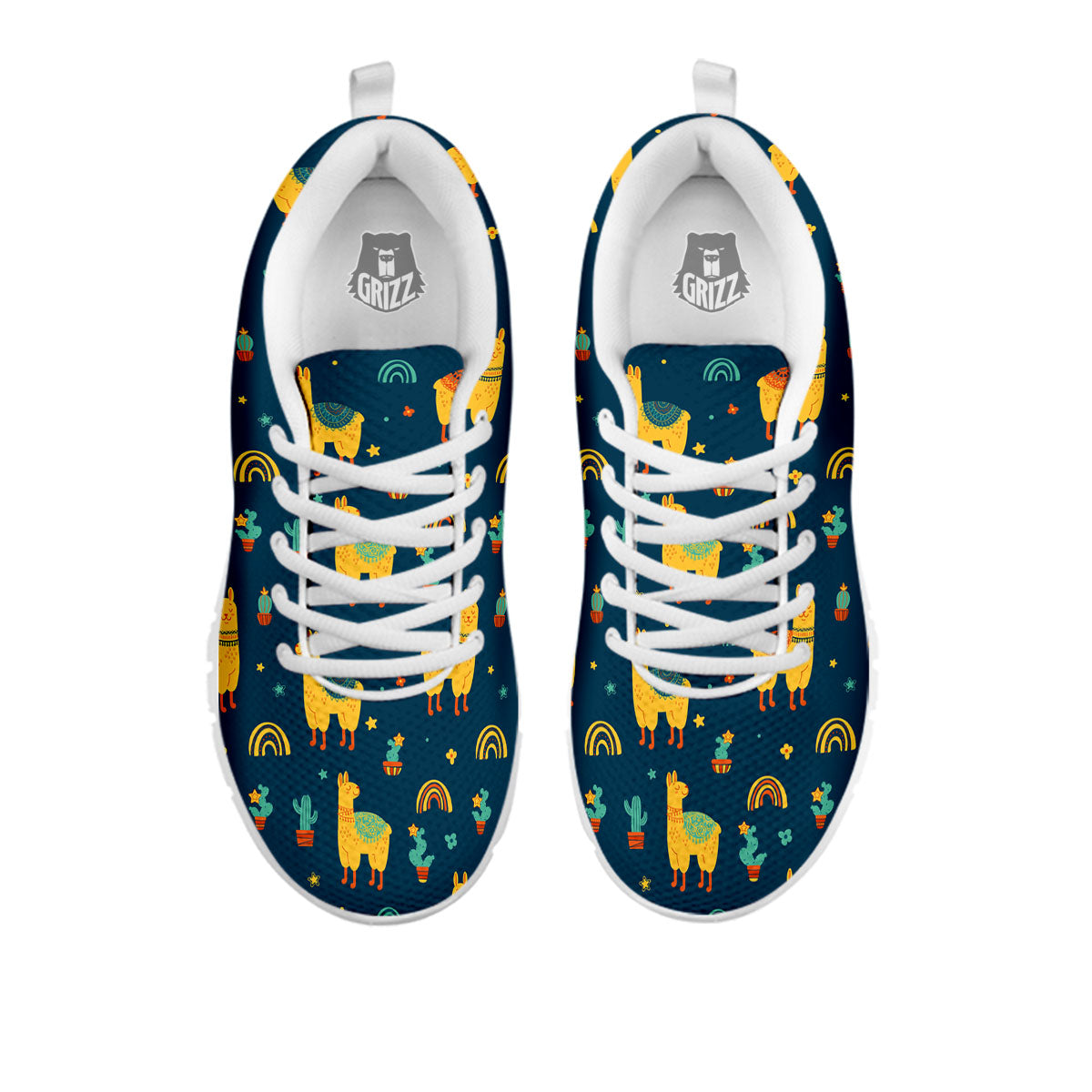 Llama Yellow Print Pattern White Sneaker-grizzshop