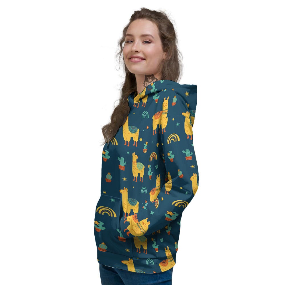 Llama Yellow Print Pattern Women's Hoodie-grizzshop