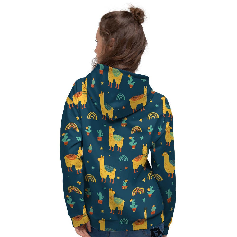 Llama Yellow Print Pattern Women's Hoodie-grizzshop