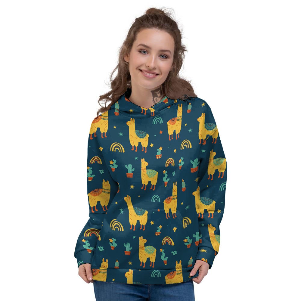 Llama Yellow Print Pattern Women's Hoodie-grizzshop
