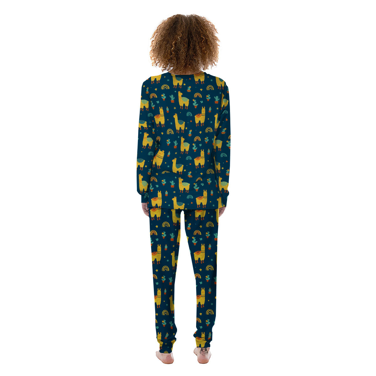 Llama Yellow Print Pattern Women's Pajamas-grizzshop