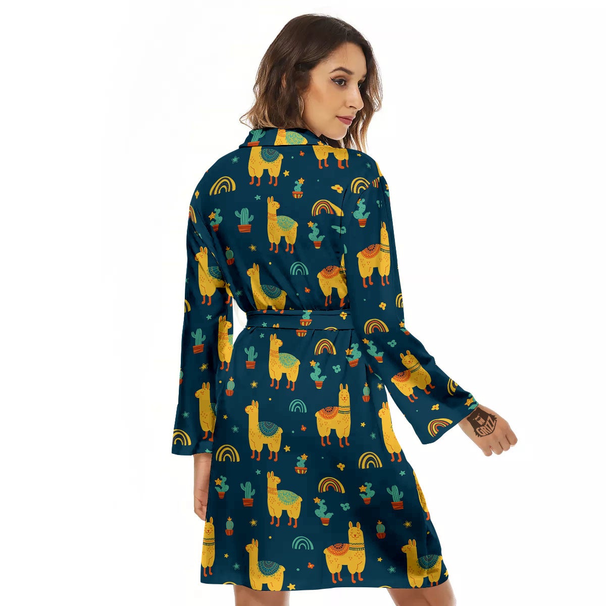 Llama Yellow Print Pattern Women's Robe-grizzshop